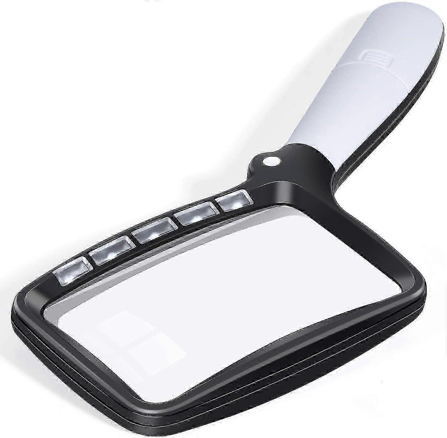 Rectangular reading magnifier with 5 LED lights, 2 intensity modes and 2x magnification