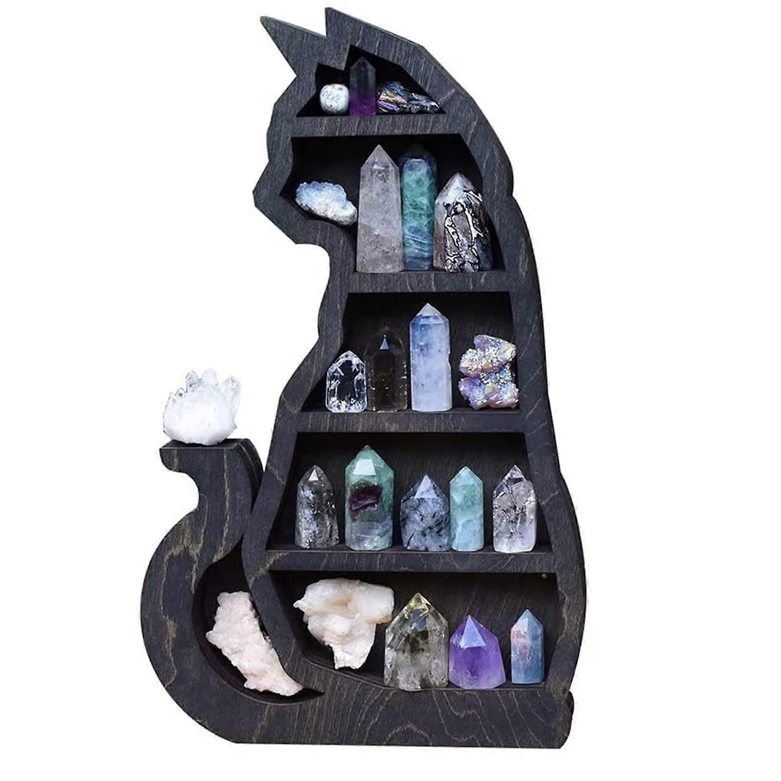 Cat on The Moon Wooden Floating Shelves Crystal Display Shelf Multipurpose Wall Mounted Storage Rack for Gothic Room Decor