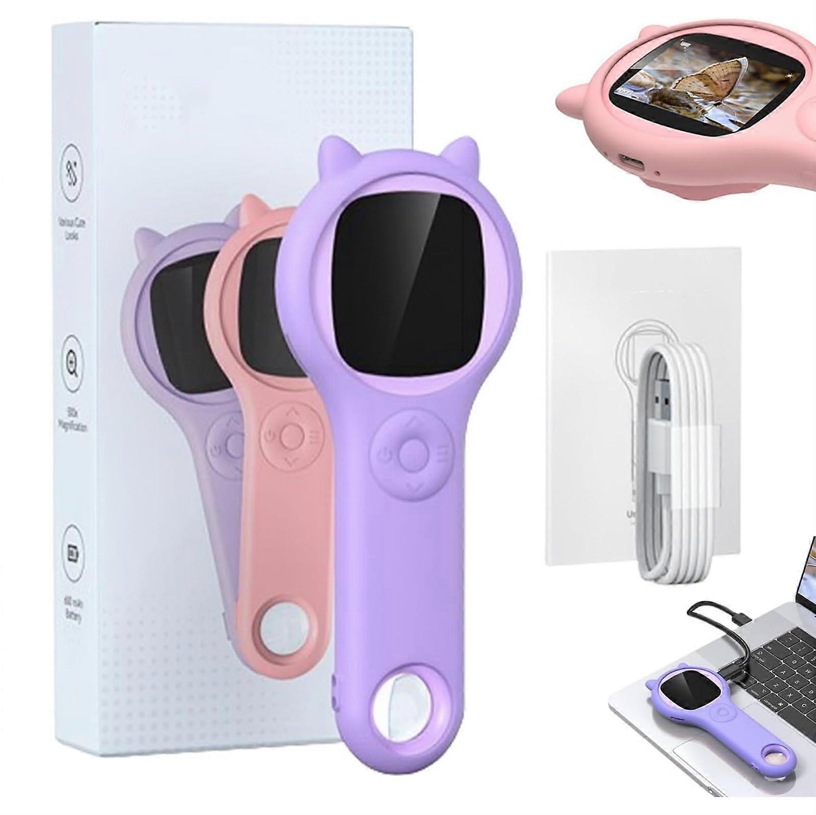 Magnifying Glass Camera, Handheld Digital Camera Microscope, 500x Pocket Mini Scope with Light 2in IPS Screen for Home School(Purple)