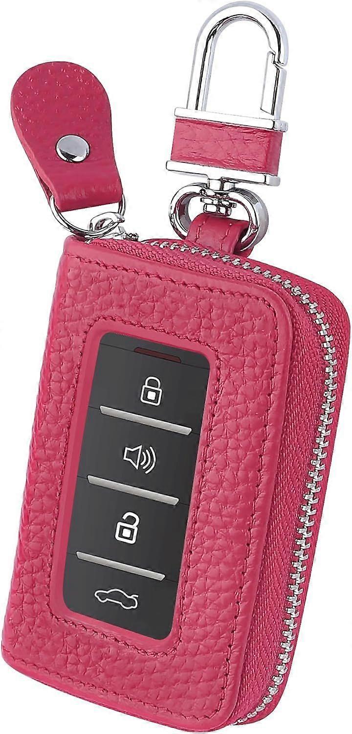 SCSYV Car Key Fob Case for Replacing Old Key Fob Cover,Genuine Leather Car Key Case Holder with Key Ring & Keychain (Red)