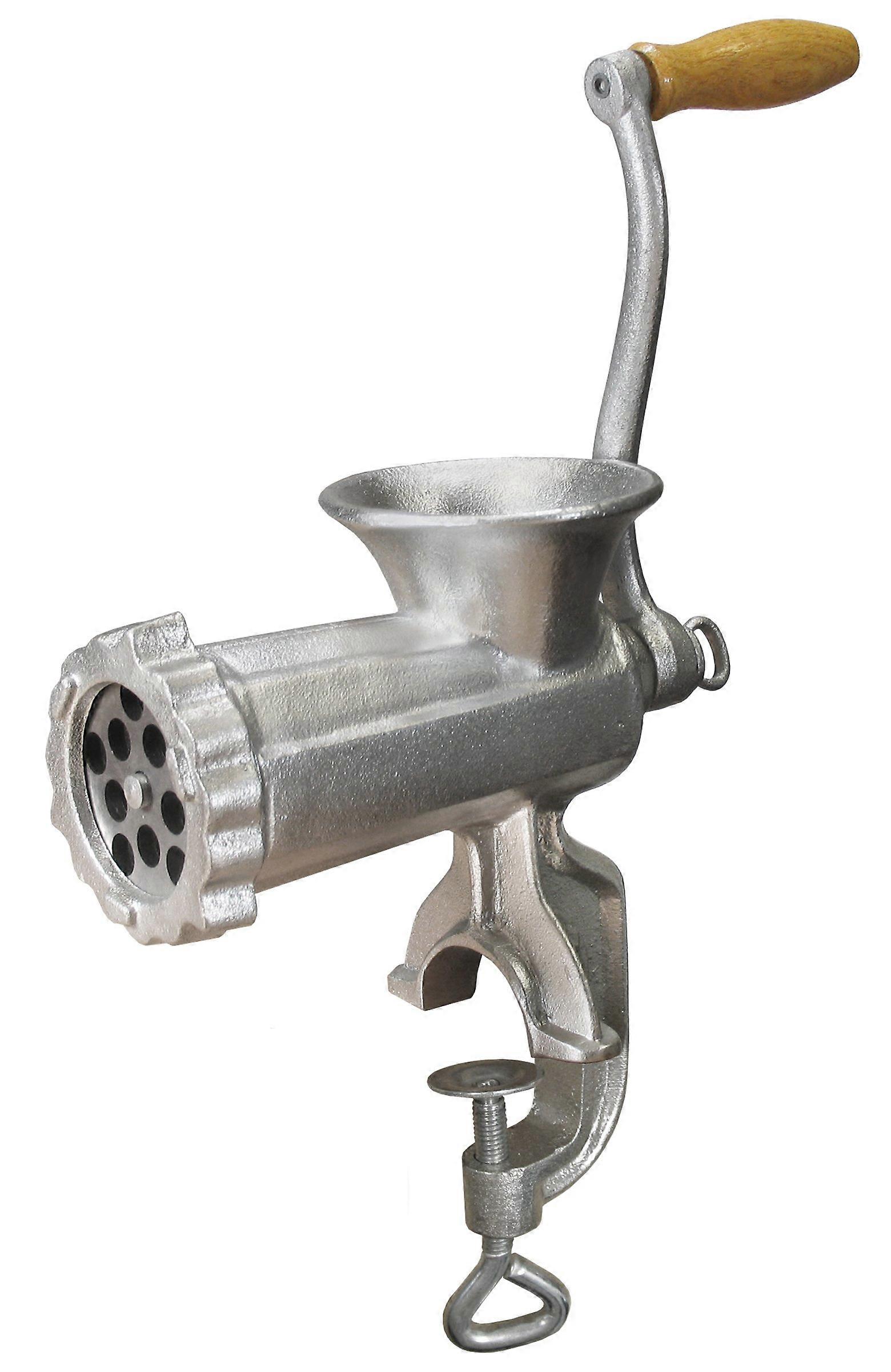 #10 Manual Tinned Meat Grinder and Sausage Stuffer with 4.5mm & 10mm Grinding Plates and 3 Sausage Funnels, Silver Finish