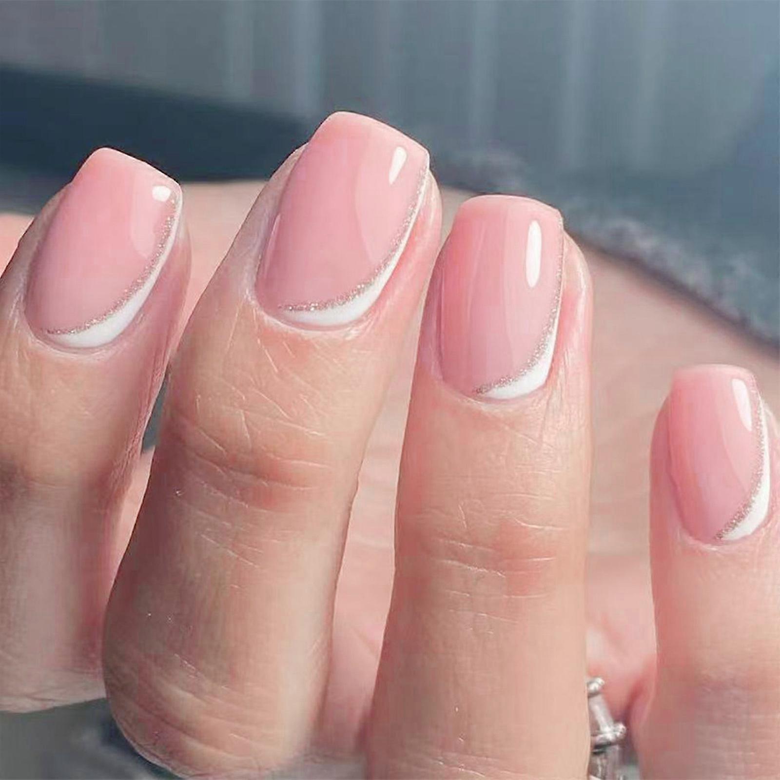 ネイルの光沢のあるデザインの24ピーススクエアプレスフレンチフェイクネイルアクリル偽のネイル、女性用ネイルの人工ネイル接着剤