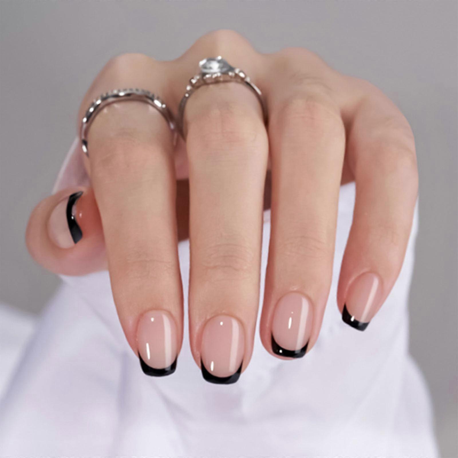 24Pcs Clavo Falso, Negro Prensa, Clavo Artificial, Clavo Artificial, Pegamentos Para Uñas Postizas, Diseños De Uñas, Consejos De Uñas Francesas, Regalos