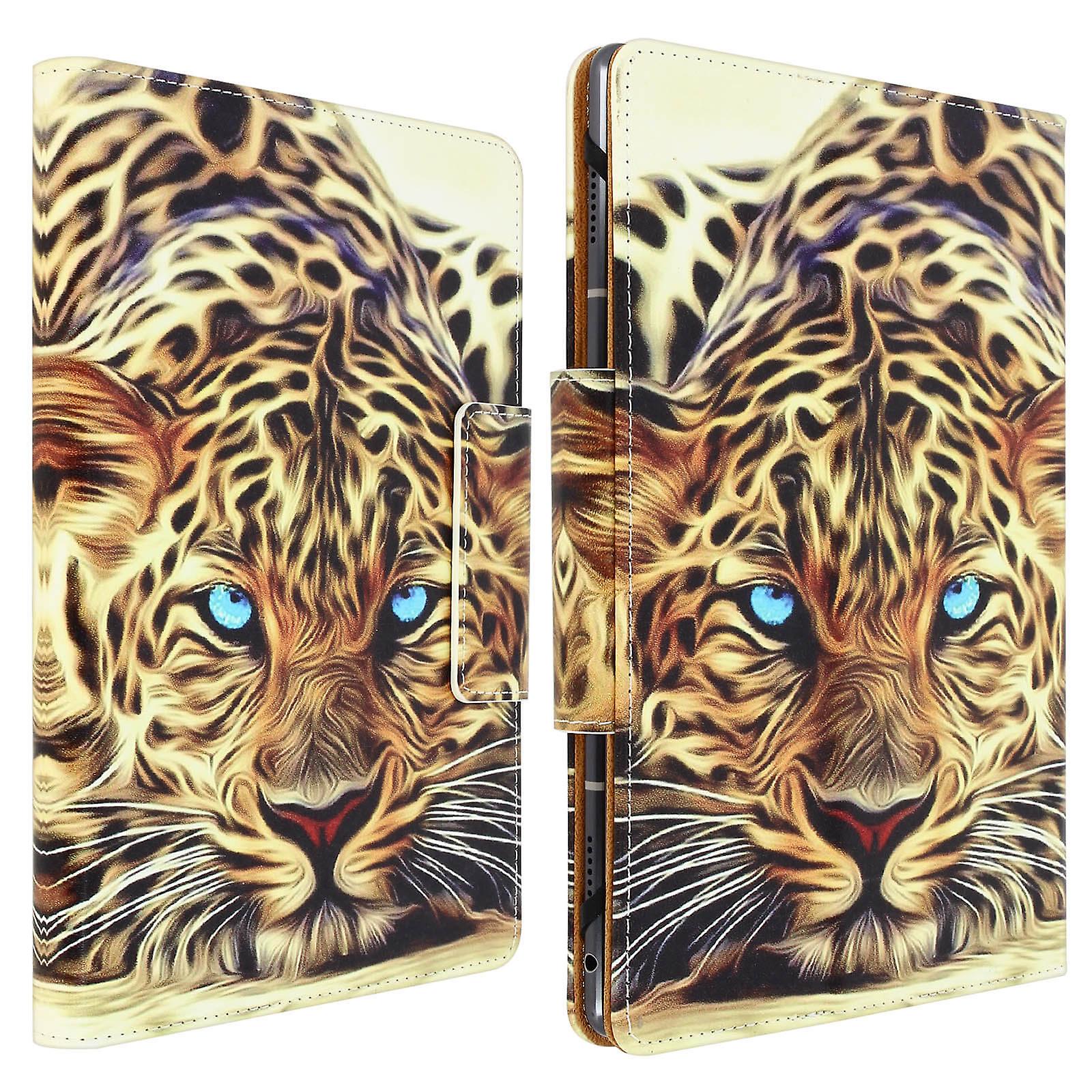 Folio Cover with Card Slots & Stand for 7 / 8' Tablet- Leopard Design- Yellow