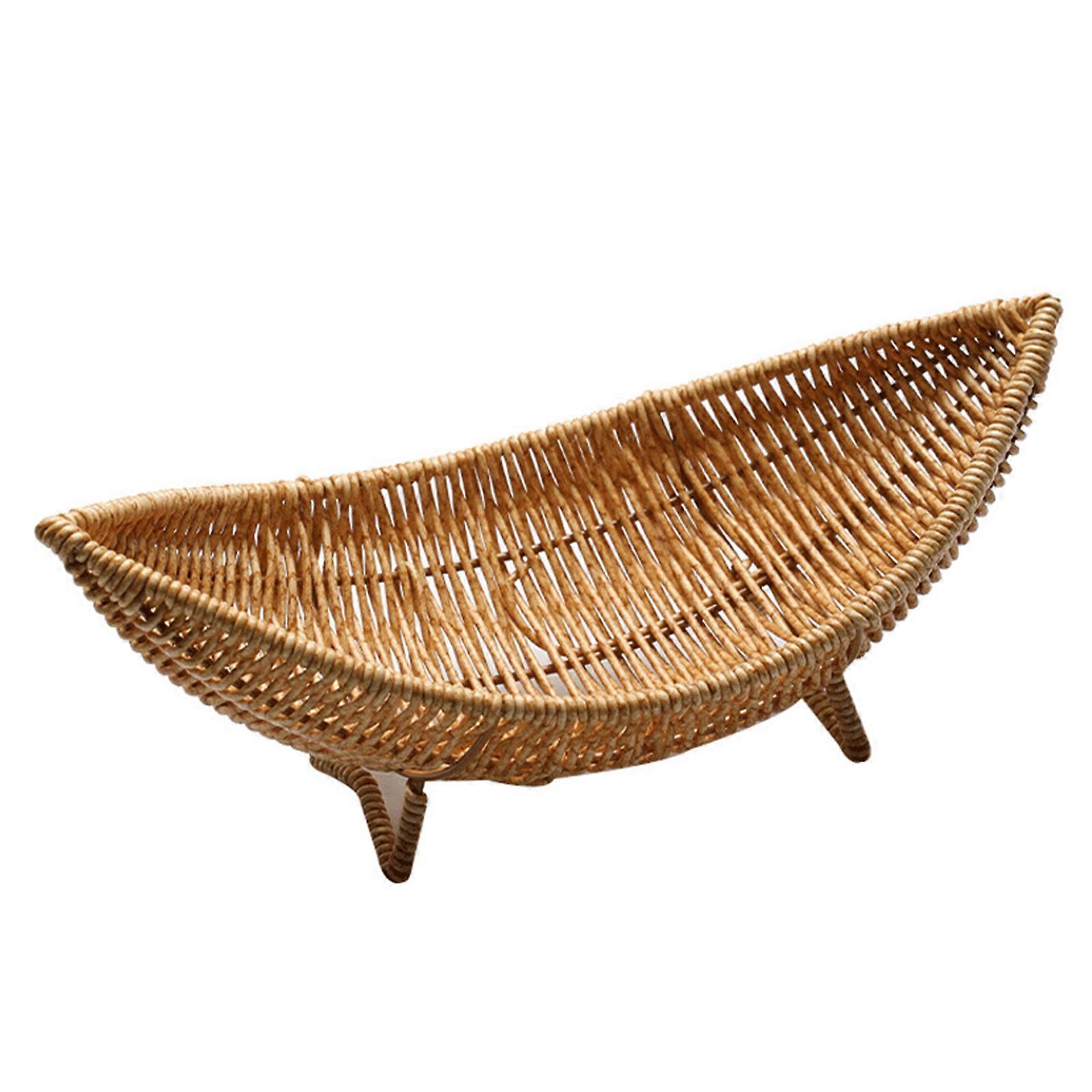 Multipurpose Plastic Rattan Woven Fruit Platter Unique Boat Type Fruit Stand Rattan Effect Plastic Storage Container
