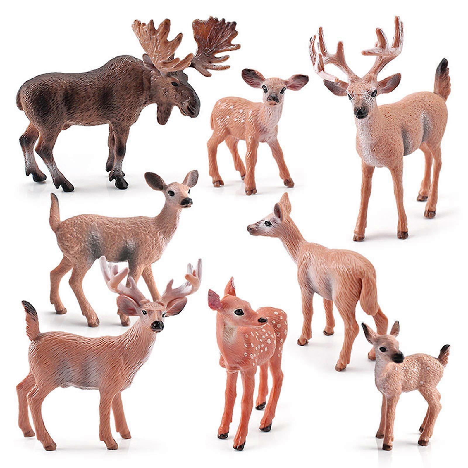 8Pcs Simulation Wild Animal Deer Model Figurines Moose Elk Reindeer Alpaca Action Figures Collection Figure Toy