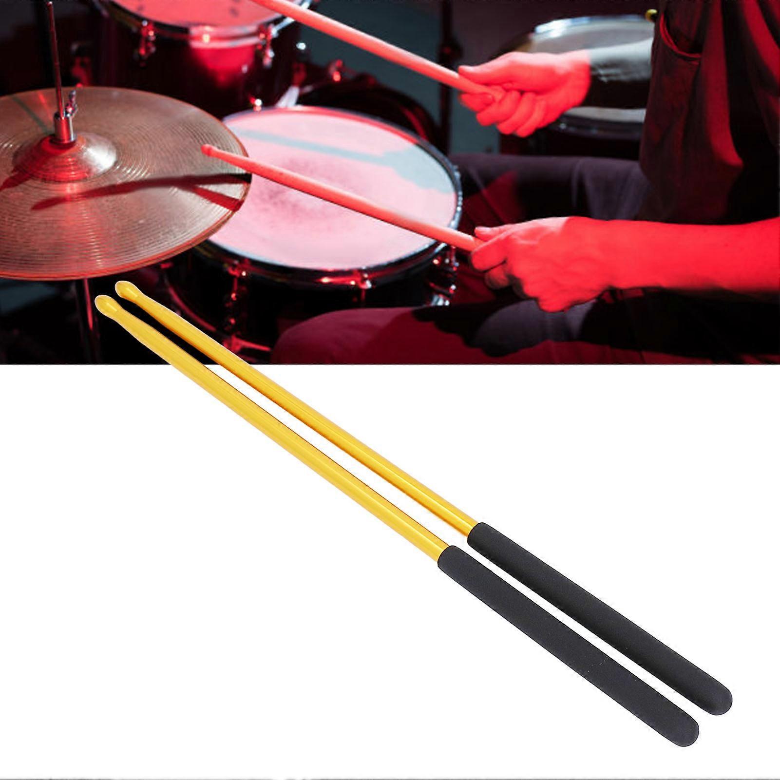 1 Pair Aluminum Alloy Drumsticks Solid Metal Non Slip Comfortable Handle 5A Drum Sticks for Exercise Practice 