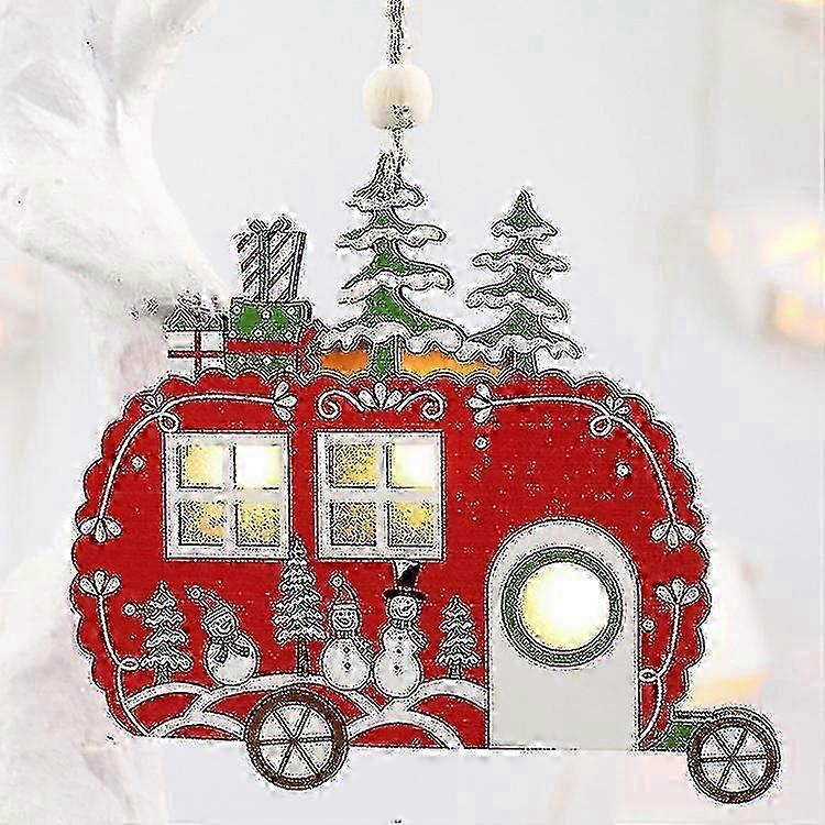 Colorful Wooden Christmas Tree Pendants with Luminous Design, Set of 2 Small Ornaments for Holiday Decorations in Red