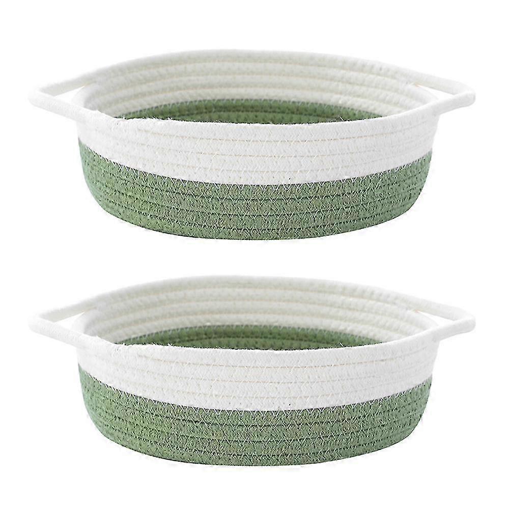 2pcsコットンロープバスケット小さな織り収納生地トレイラウンドオープンスタイル