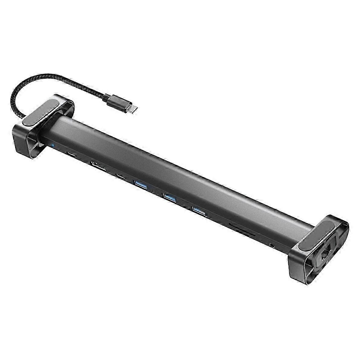 10 in 1 USB C Hub Multiport Adapter Portable Dongle 4K PD 100W USB 3.0 Gigabit Ethernet RJ45 Dock Station Laptop Stand--Gray