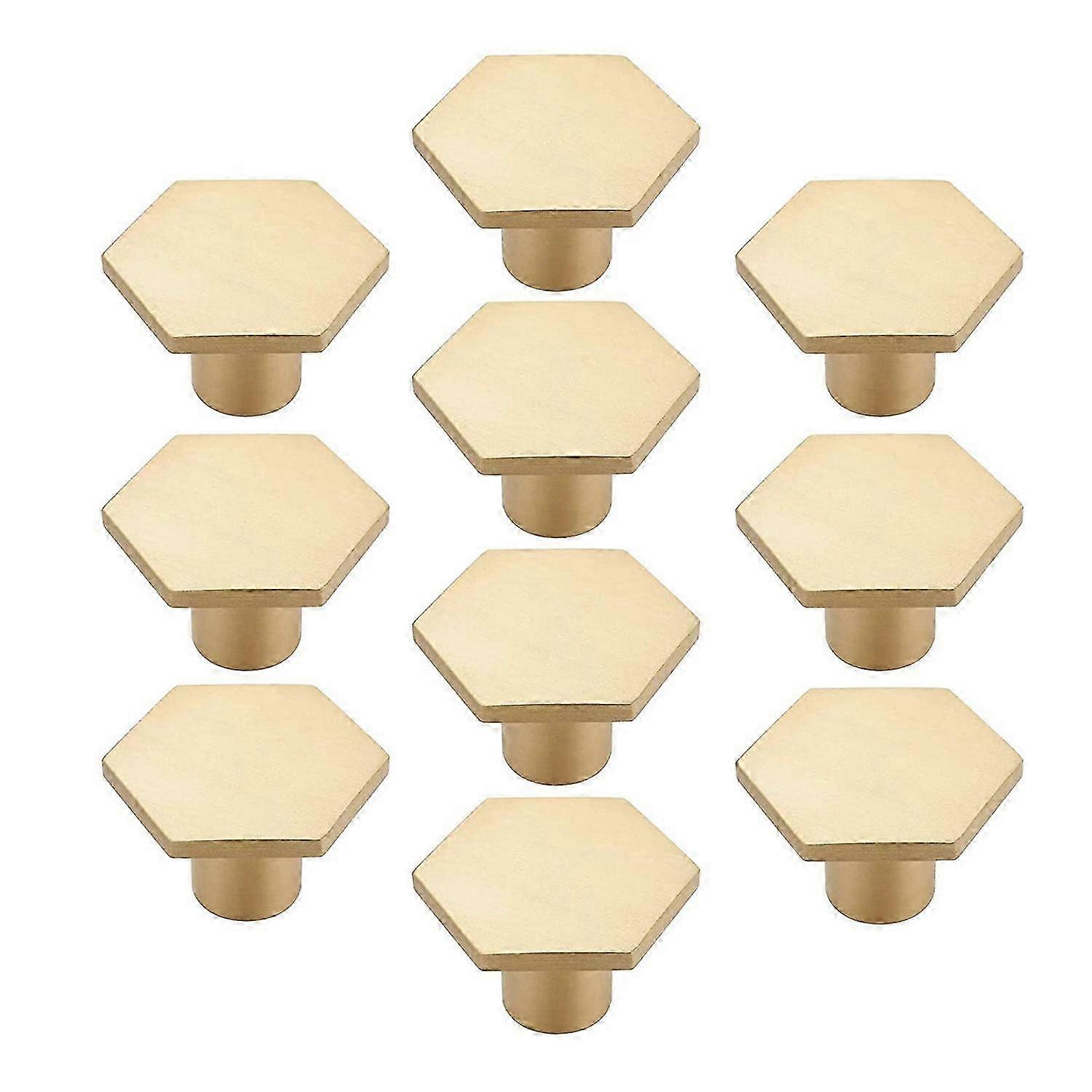 10PCS Gold Hexagonal Brass Cabinet Handles Drawer Knobs for Cupboard Bedroom Table (with Screws)