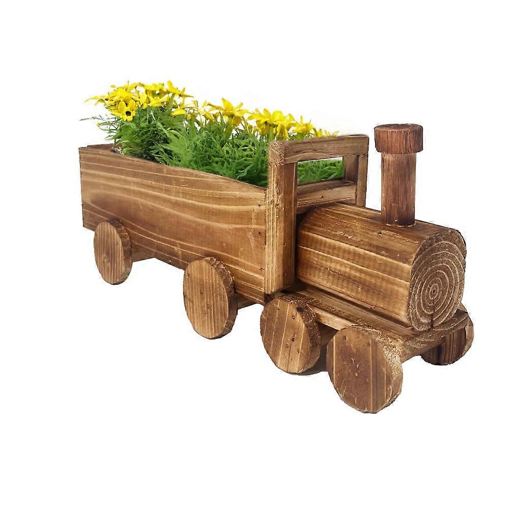 Wooden Plant Pot Train-Shape Planter, Retro Design For Mini Cacti And Succulents, Small Pot