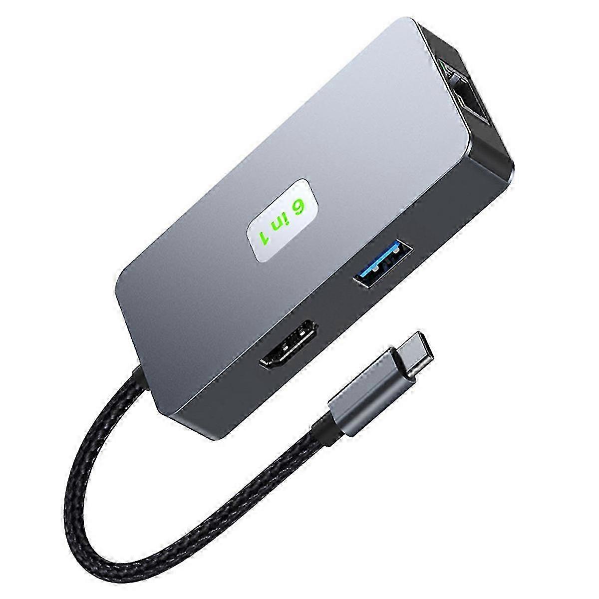 6-In-1 USB C Hub USB 3.2 Type C Hub Gigabit+USB3.2(10Gbps)+4K/60Hz SZRH