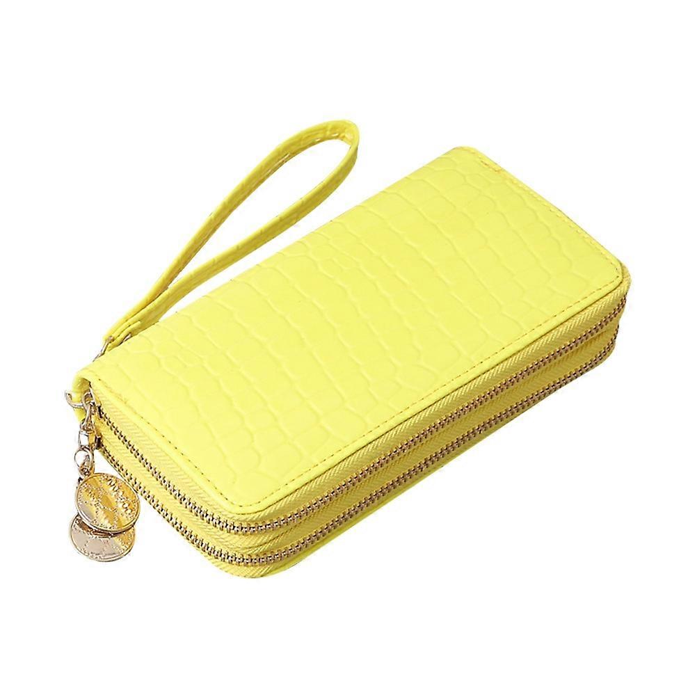Women Zippered Wallet Large Capacity Storage Yellow Patent Leather Daily Use 1Pcs