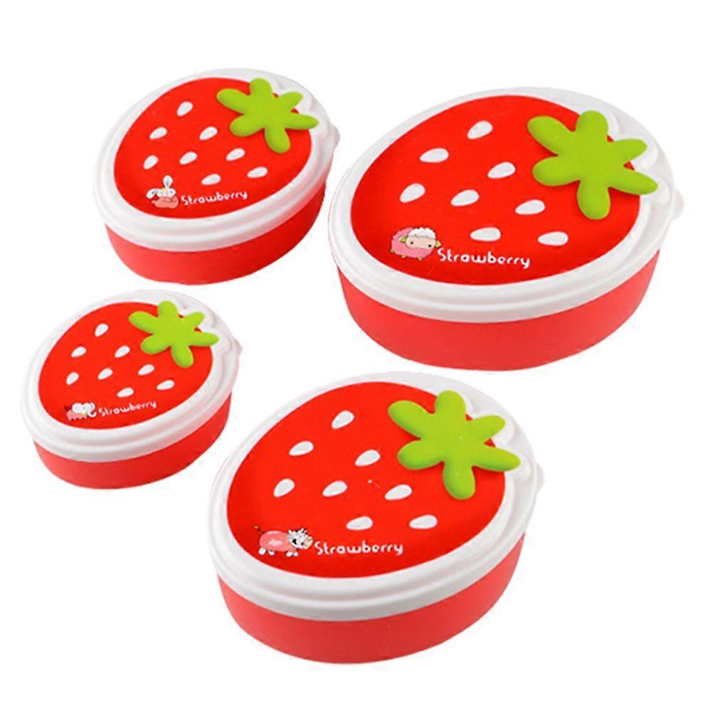 4 Pcs Strawberry Pattern Lunch Storage Box Portable Food Container Plastic Lunch Box