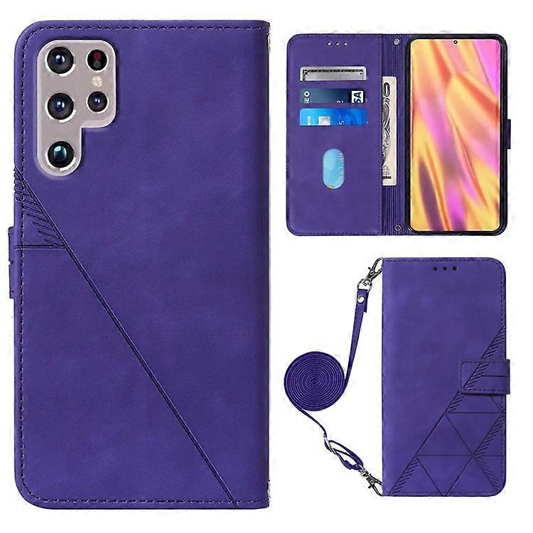 PB2-1 Series Imprinting Lines PU Leather Hands-free Stand Wallet Phone Cover Magnetic Clasp Case with Shoulder Strap Compatible Fo