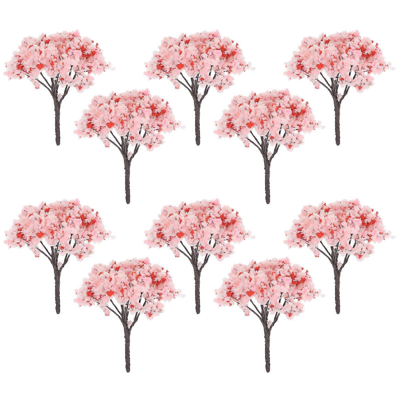 10pcs Mini Cherry Blossom Trees Faux Bonsai Models for DIY Micro Landscape Decoration Realistic Design Easy Install Table Display