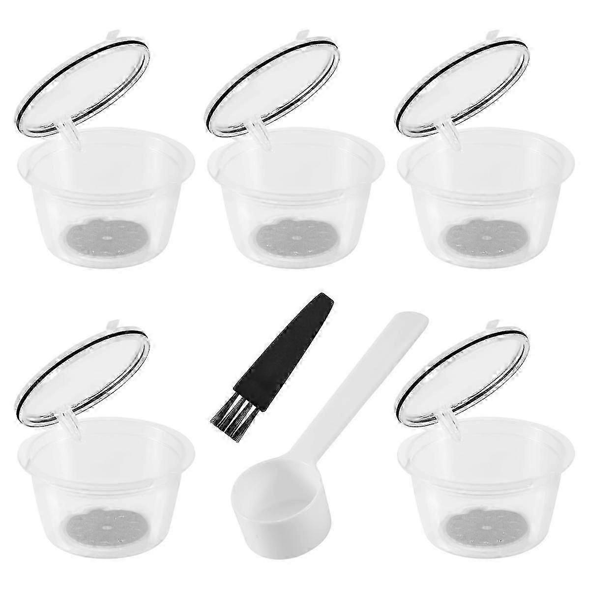 5PCS Reusable Nestle for Coffee Capsule Filter Cup Refillable Filter Basket Caps Reusable Spoon Bru