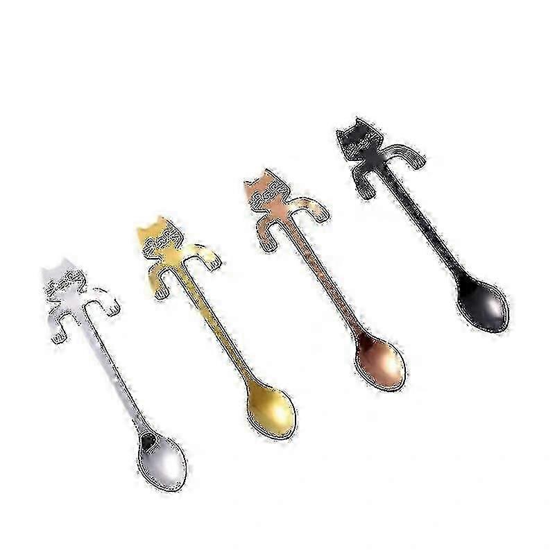 Mutfak Aletleri ve Aletleri 4 Adet Yaratıcı Karikatür Kedi Tarzı Paslanmaz Çelik Kaşık Renk Karıştırma Seti, Uzunluk: 11.3cm - Çok Fonksiyonlu Mutfak Aleti4