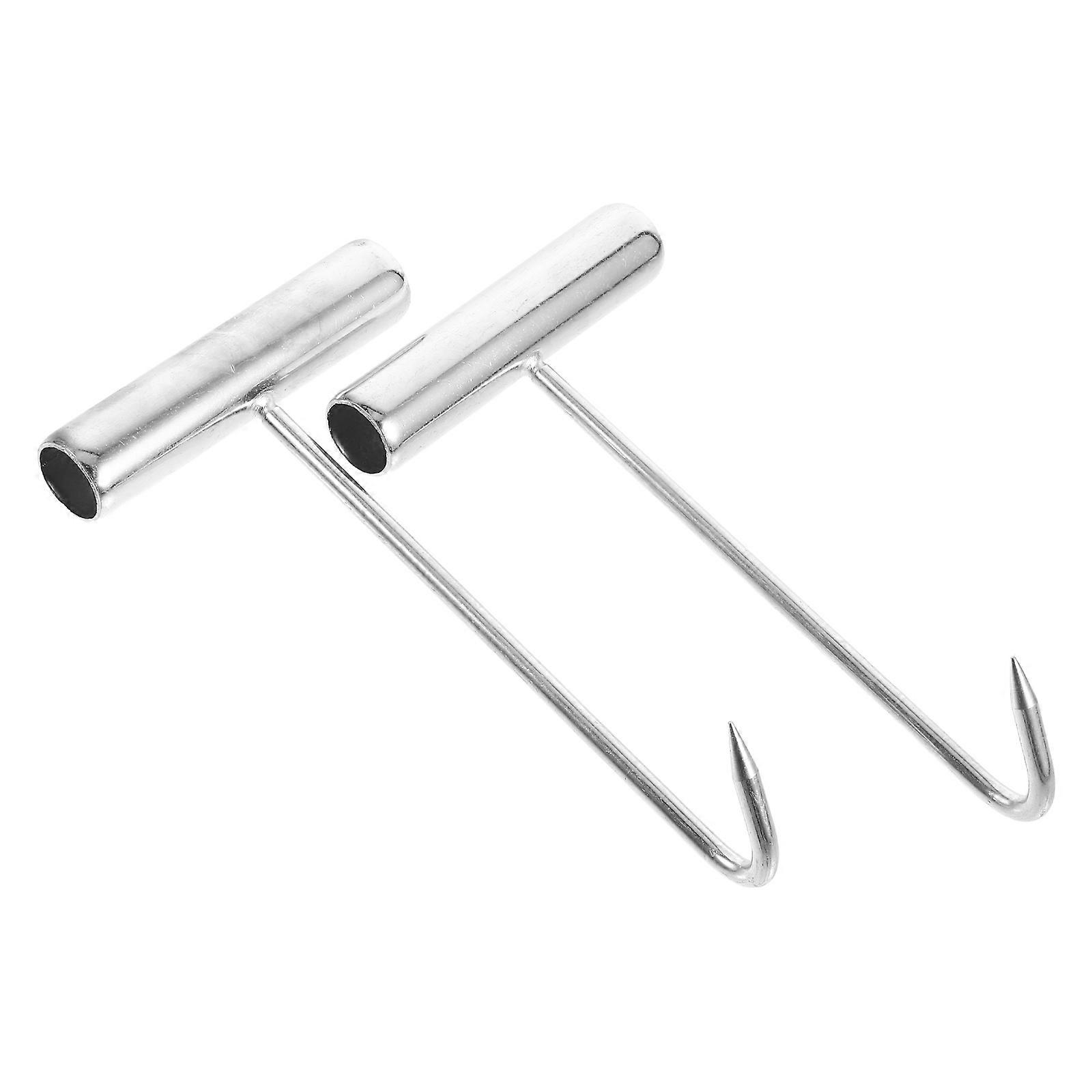 Food Hook T Handle With Hook Meat Processing For Bbq Butchering And Meat Preparation Silver 18x10x2 20cm 2Pcs