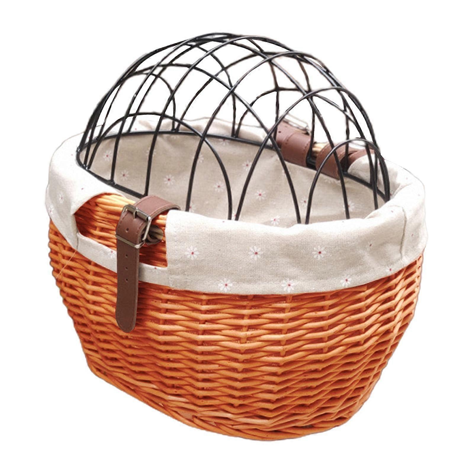 Bicycle Wicker Basket for Pets Front Basket for Small Dogs and Cats With Wire Mesh Cover 30 x 25 x 35 cm