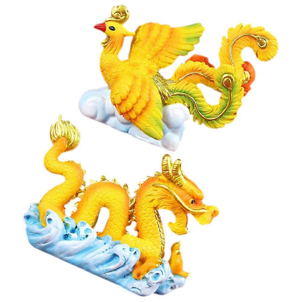 Chinese Dragon and Phoenix Cake Toppers Dessert Cupcake Topper Desktop Decoration Resin 2Pcs