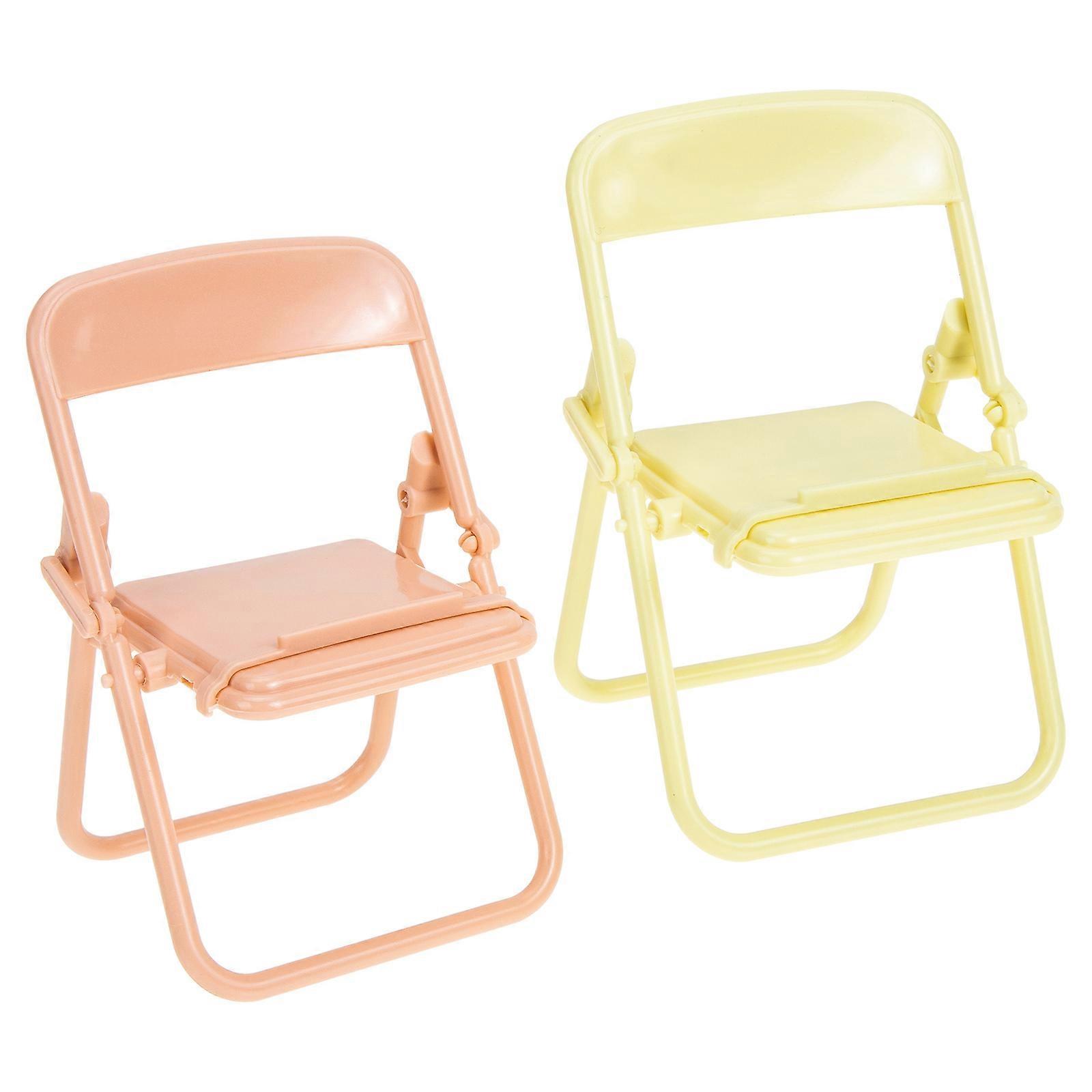 2pcs Mini Folding Chairs for Dollhouse Cute Miniature Furniture for Creative Projects & Photo Props