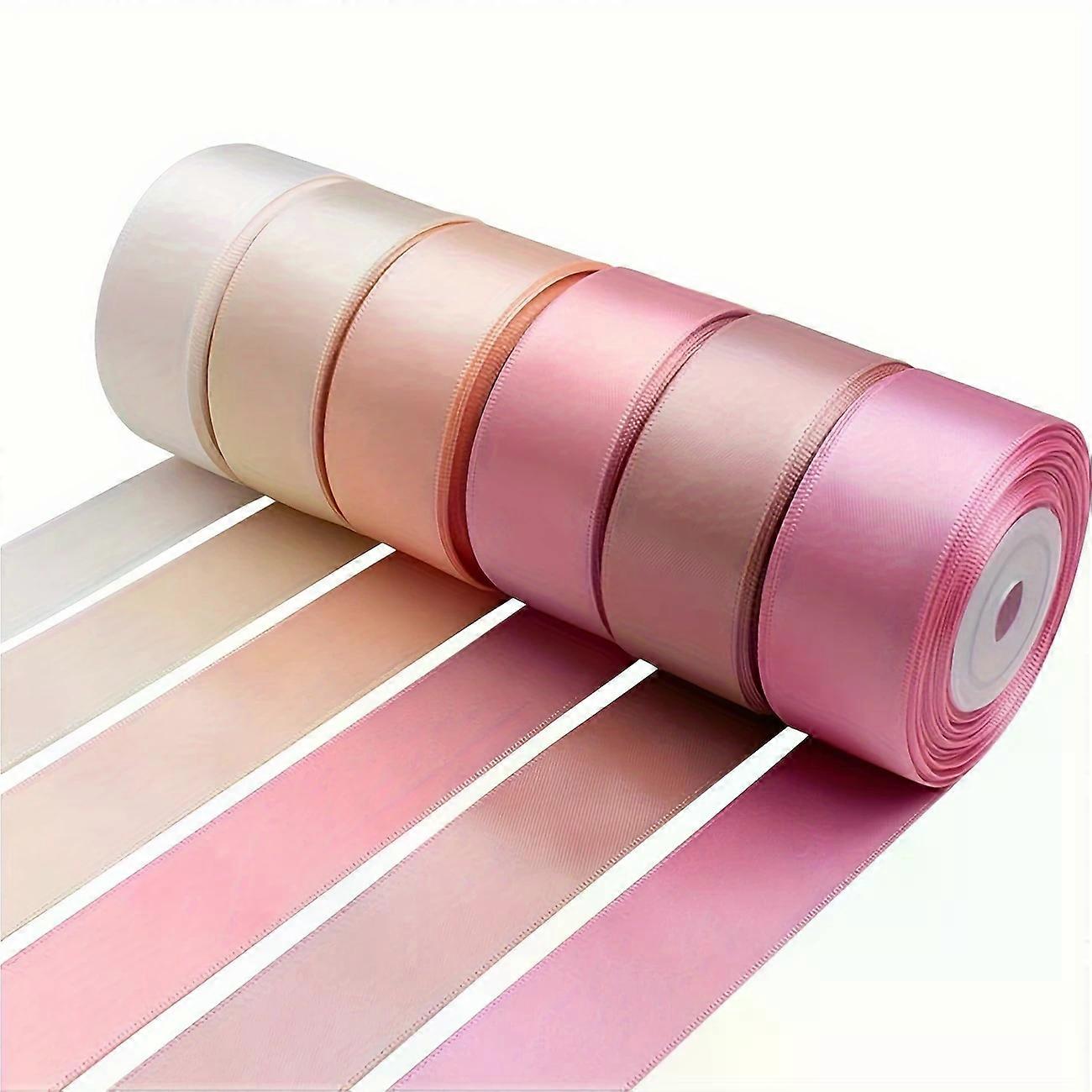 סרט סאטן פוליאסטר 6 חבילות למתנות ומלאכת יד - 2.54 ס"מ, מספר צבעים, אידיאלי לחתונות, זרי פרחים, עטיפה, קשתות שיער, 27.43 מטר סה"כ