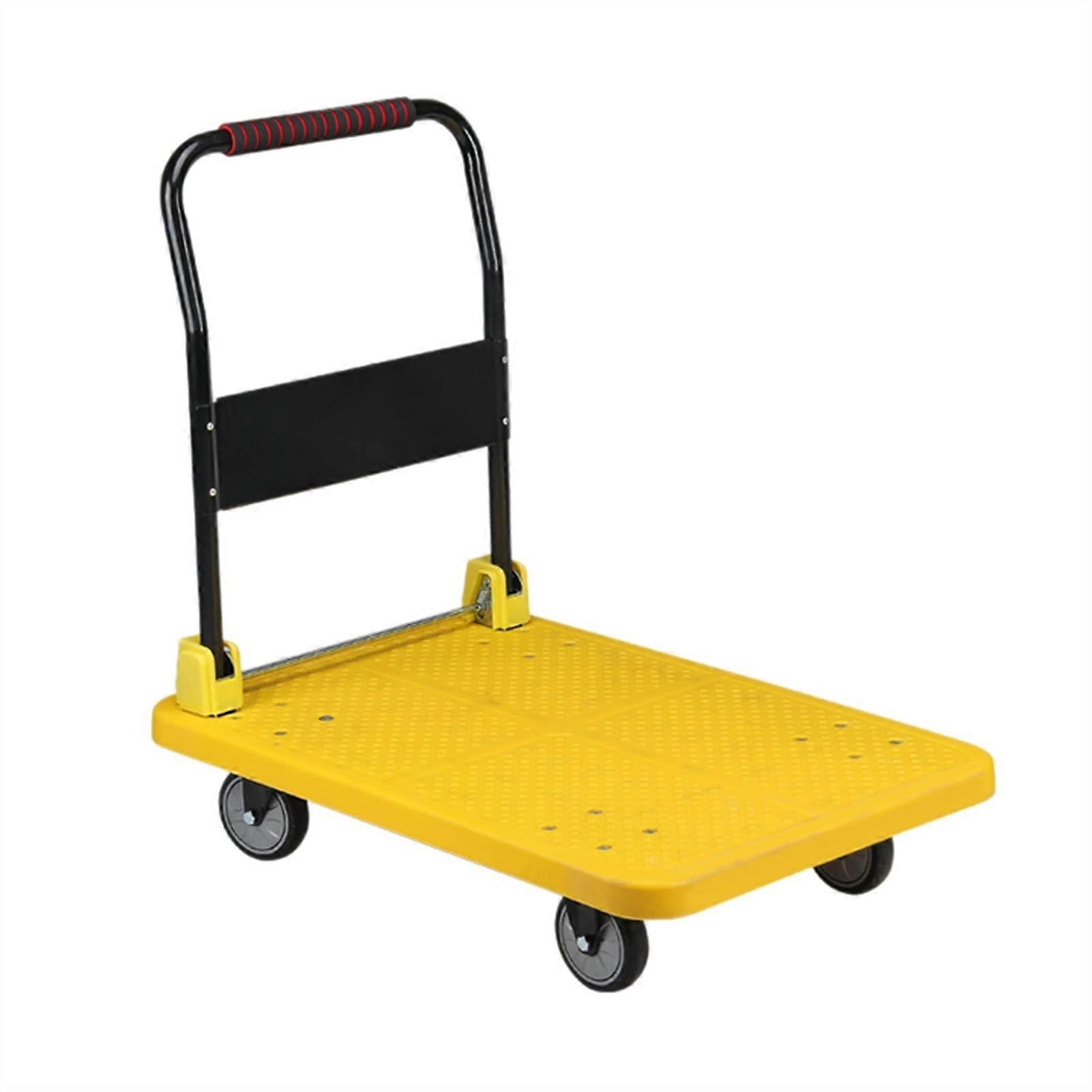 Hand Cart Hand Truck Folding Platform Trolley with Wheels for Home Garden (Yellow, 70*47*82cm)