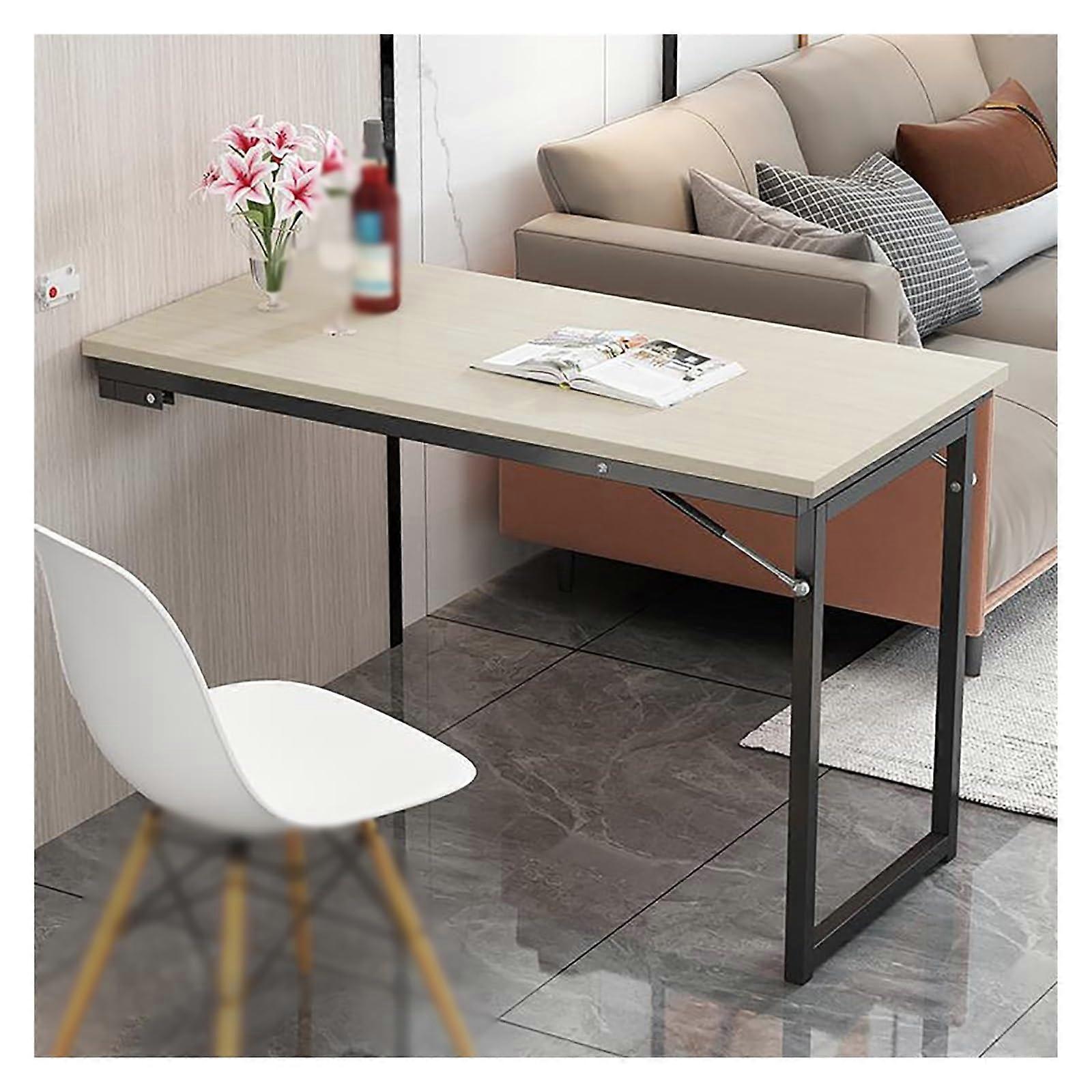 Wallmounted floating laptop workbench with drop leaves, foldable, brown, W 120x60cm