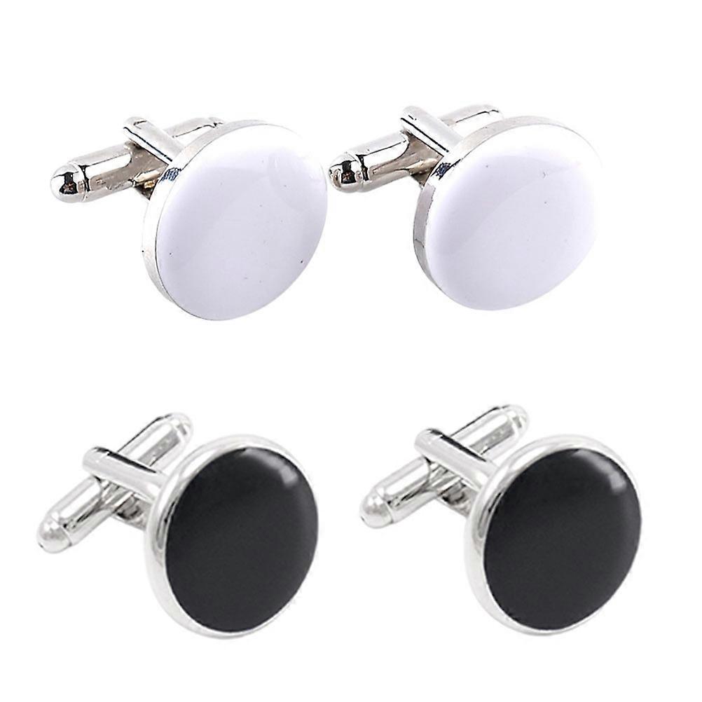 2 Pairs Durable Alloy French Style Shirt Buttons for Decoration Black Small Size
