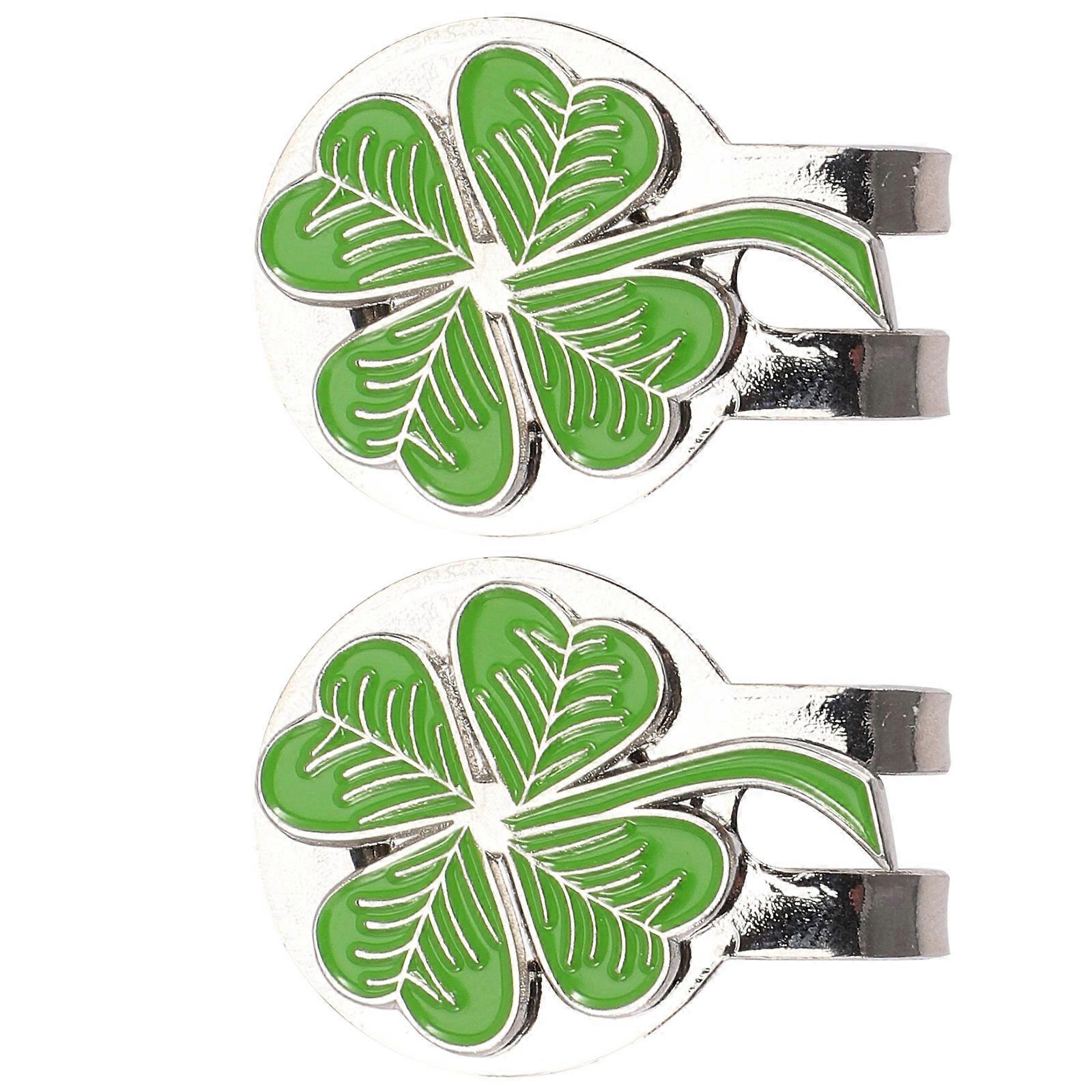 Golfs Hat Clip Decor Metal Golfs Ball Marker Green Color Four-Leaf Clover Shape 2Pcs