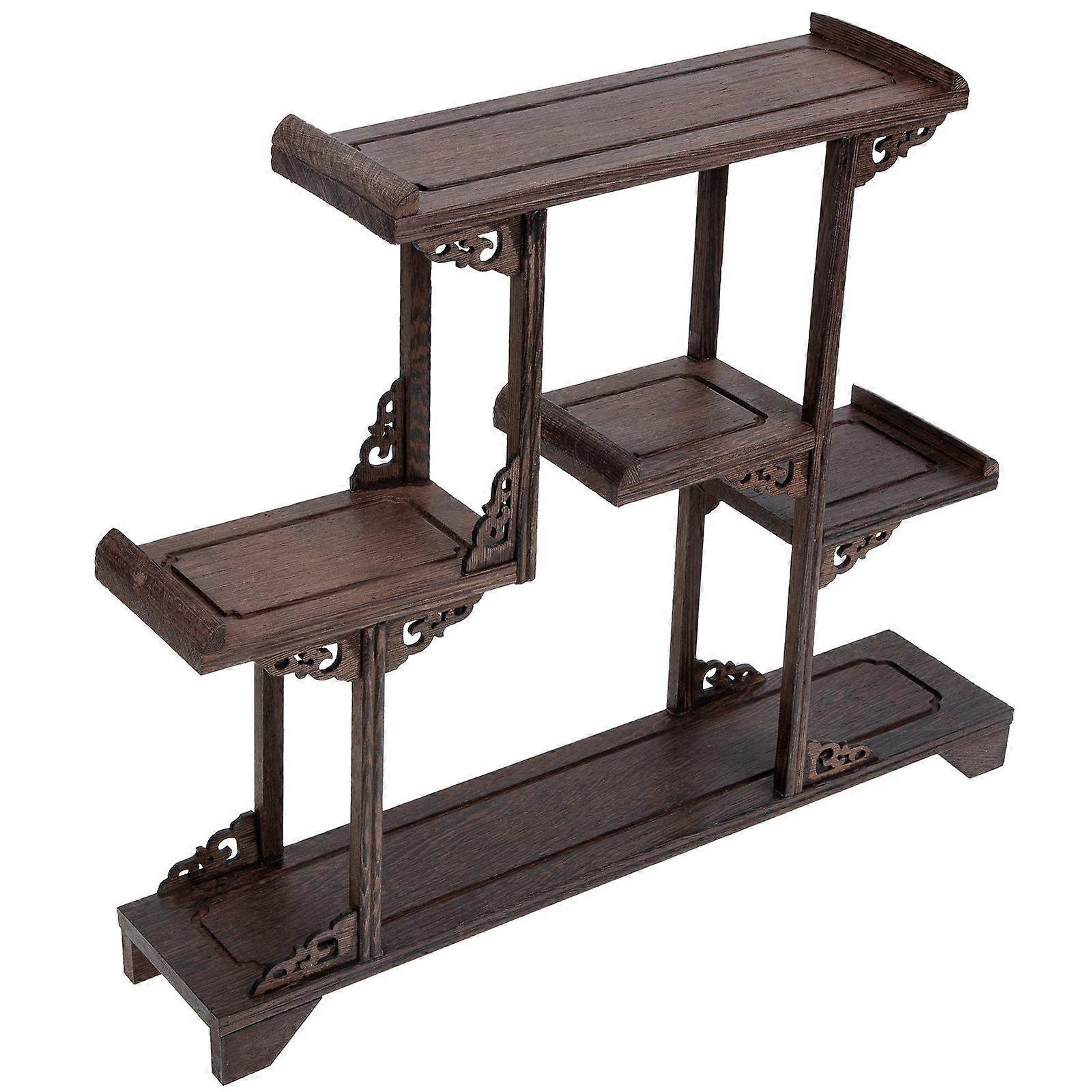 Antique Wooden Display Stand with Stable Base for Jade Figurines and Crafts – Chinese Style Home Decor Shelf for Collectibles