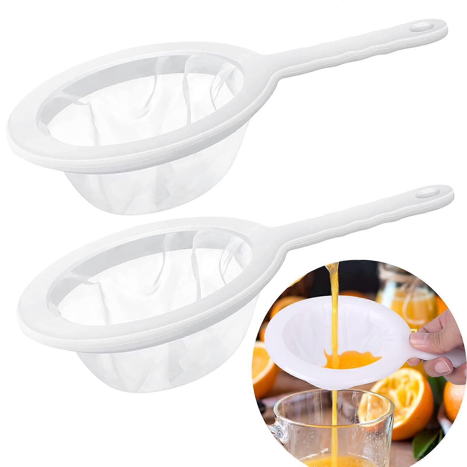 Fine Strainer Pack of 2, 200/400 Mesh Nylon Sieve Kitchen Strainer Plastic with Handle for Juice, Milk, Soy Milk, Coffee