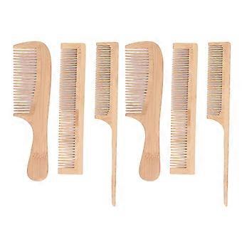 6pcs ensemble de peignes à cheveux en bambou pour barbier anti-statique résistant à la chaleur peignes de massage du cuir chevelu avec peigne à queue peigne peigneYMMR)