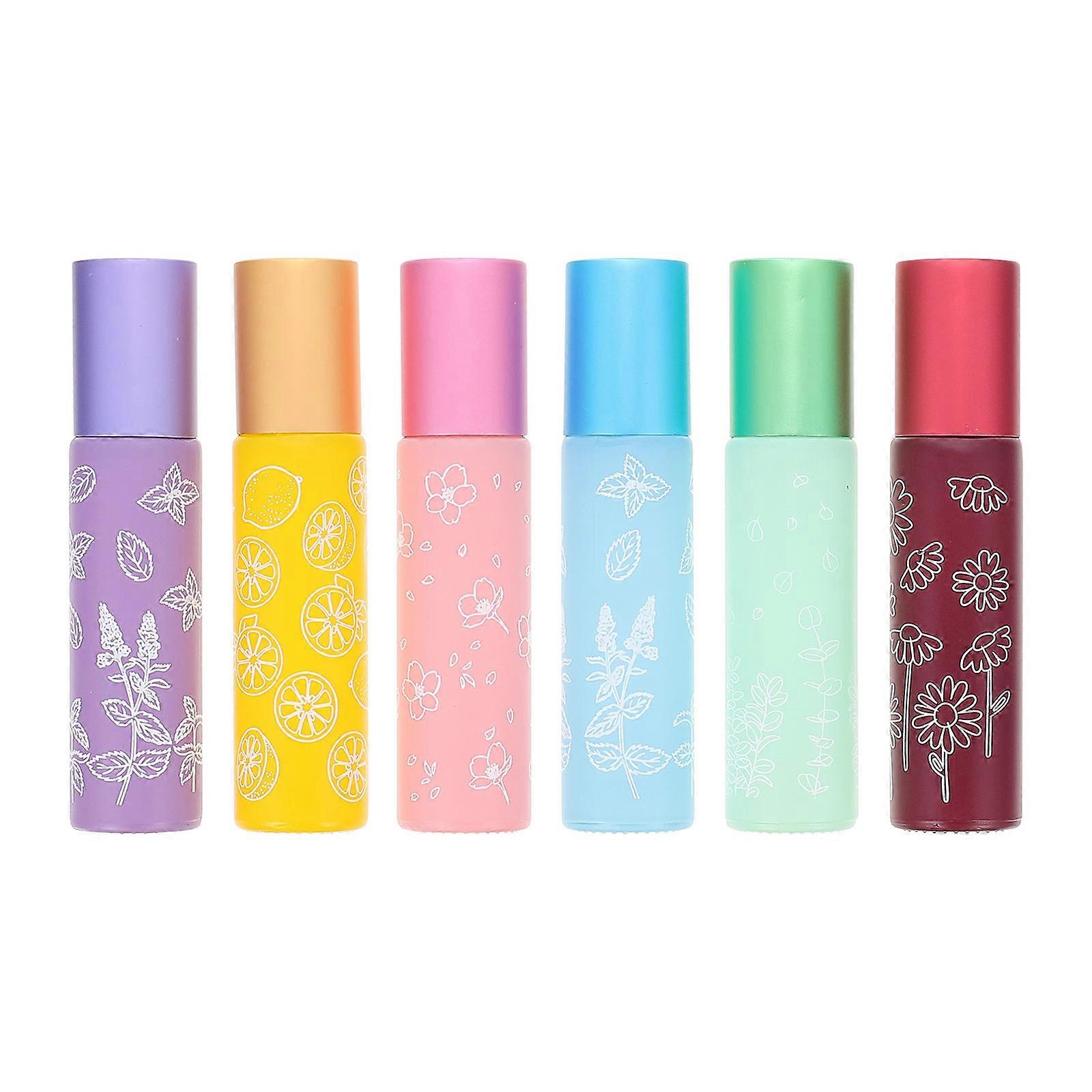 6pcs Patterned Essential Oil Bottles Refillable Perfume Containers for Travel & Daily Use
