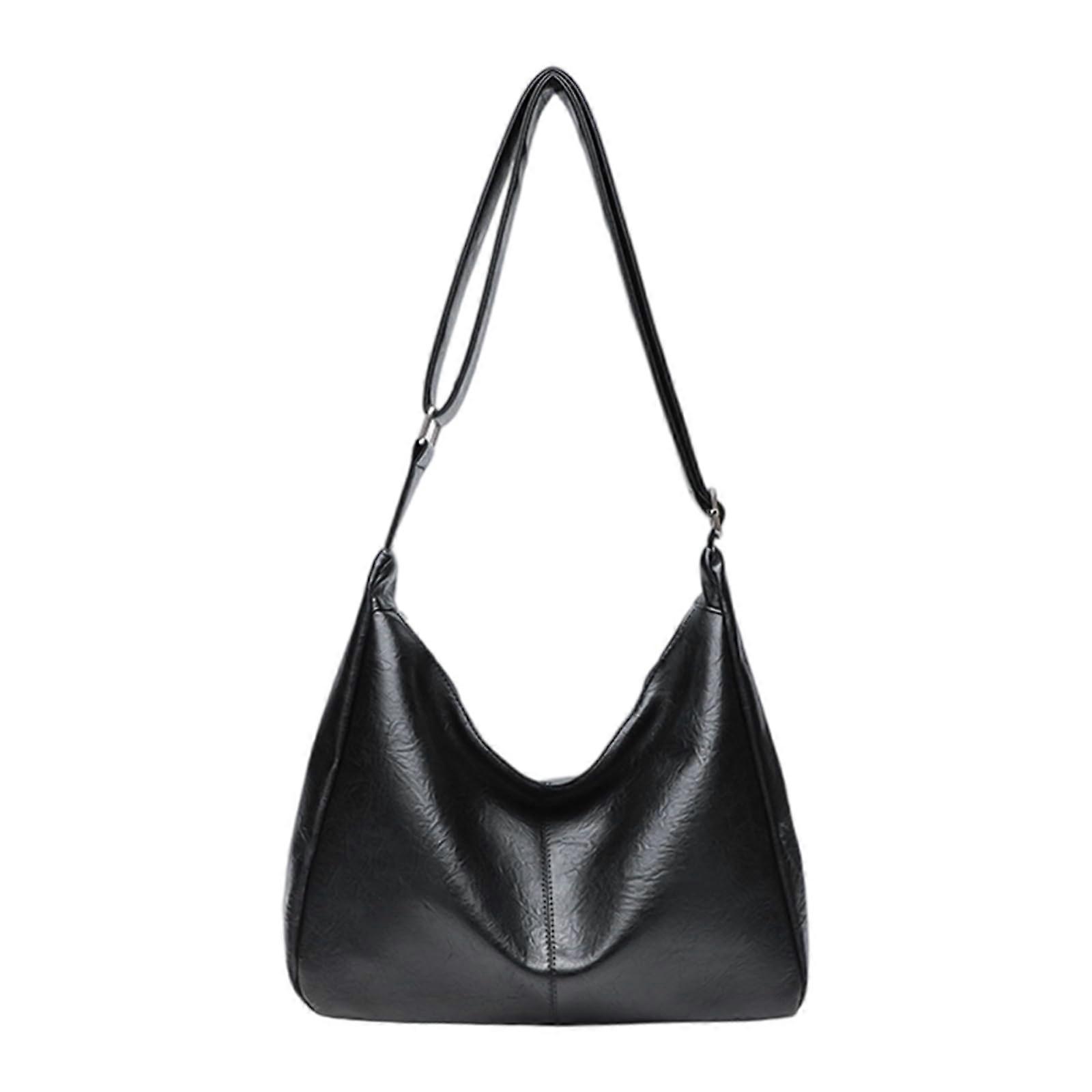 Women's PU Leather Shoulder Bag, Large Hobo Tote for 13-Inch Laptop, Adjustable Shopper Handbag in Black for Work and Travel