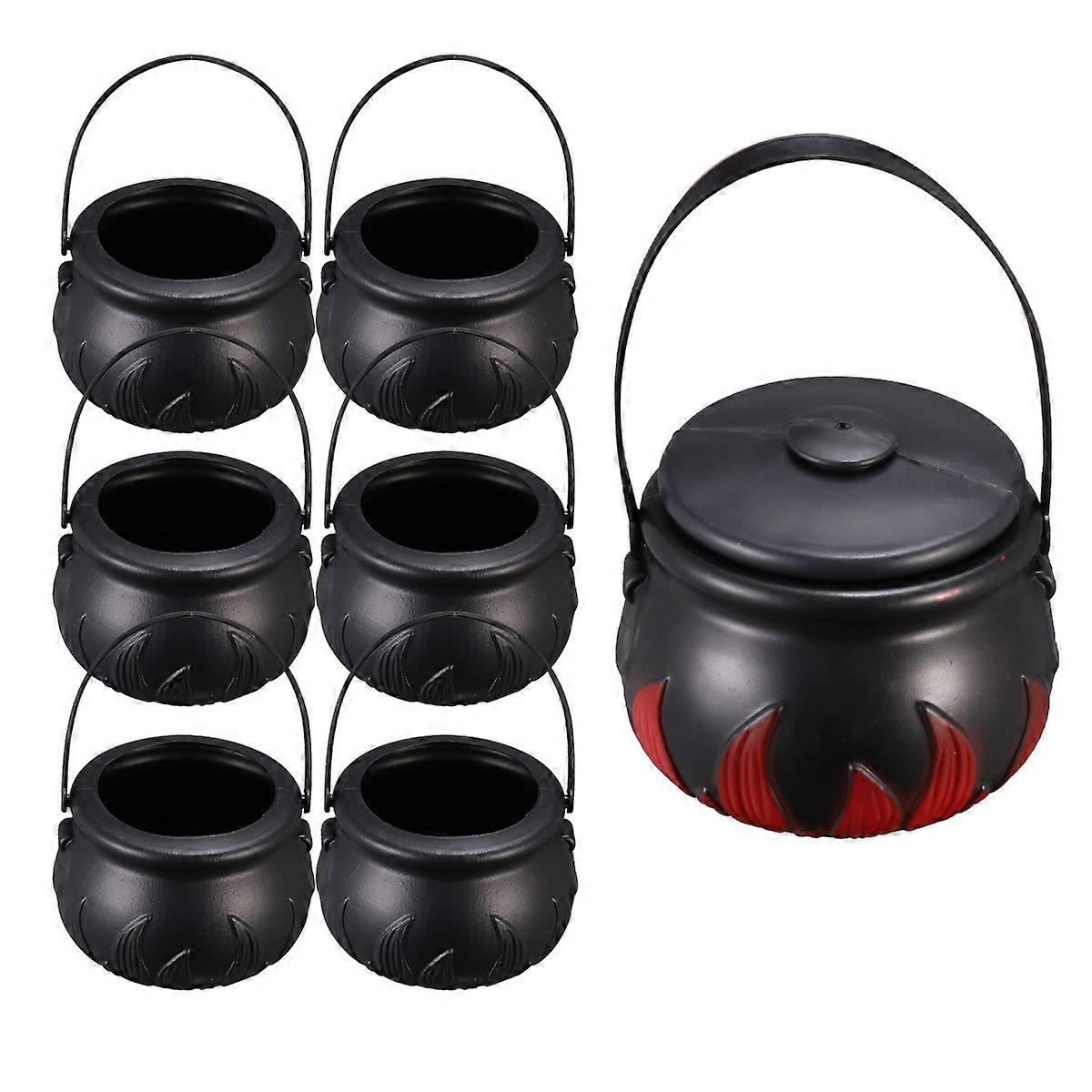 Witch Cauldron Halloween Decor Μαύρος Βραστήρας με Κάδο Μοτίβο Φωτιάς 7Τμχ