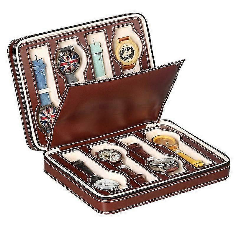 Watch box pu leather portable 8 compartment watch storage bag