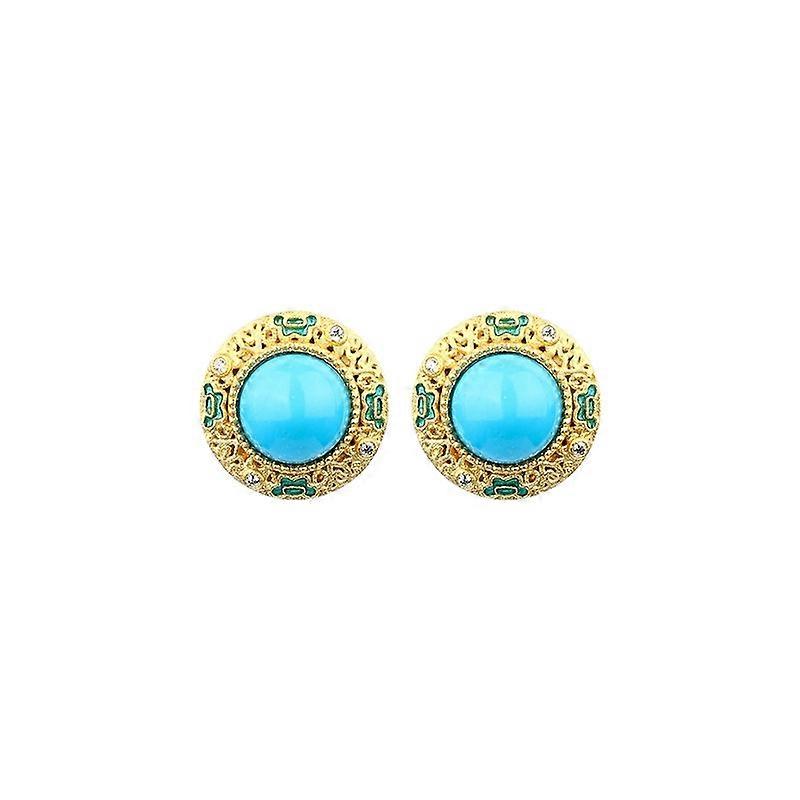 925 Silver Turquoise Earrings: Gold Retro Palace Style Studs