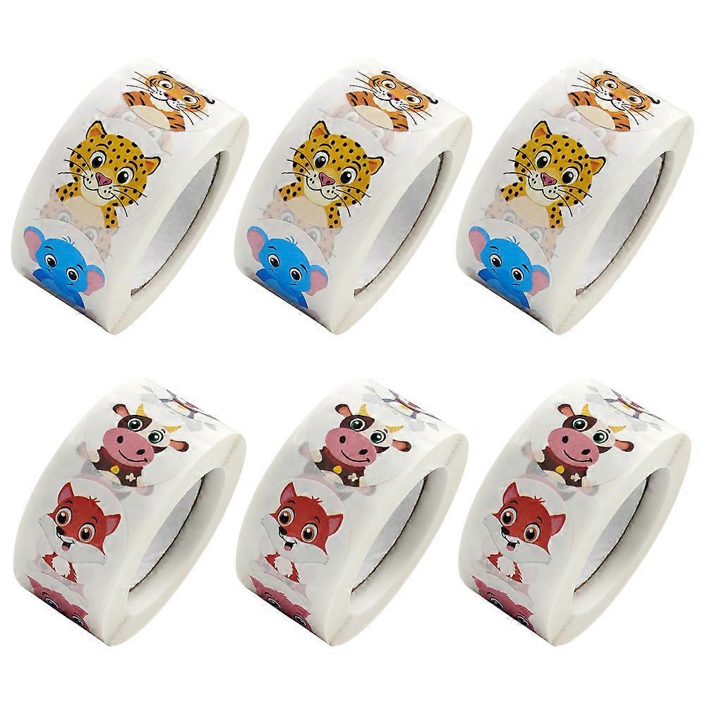 Kids Animal Stickers Stickers for Children Teacher Encouragement Assorted Color 6 Rolls Self-Adhesive Back