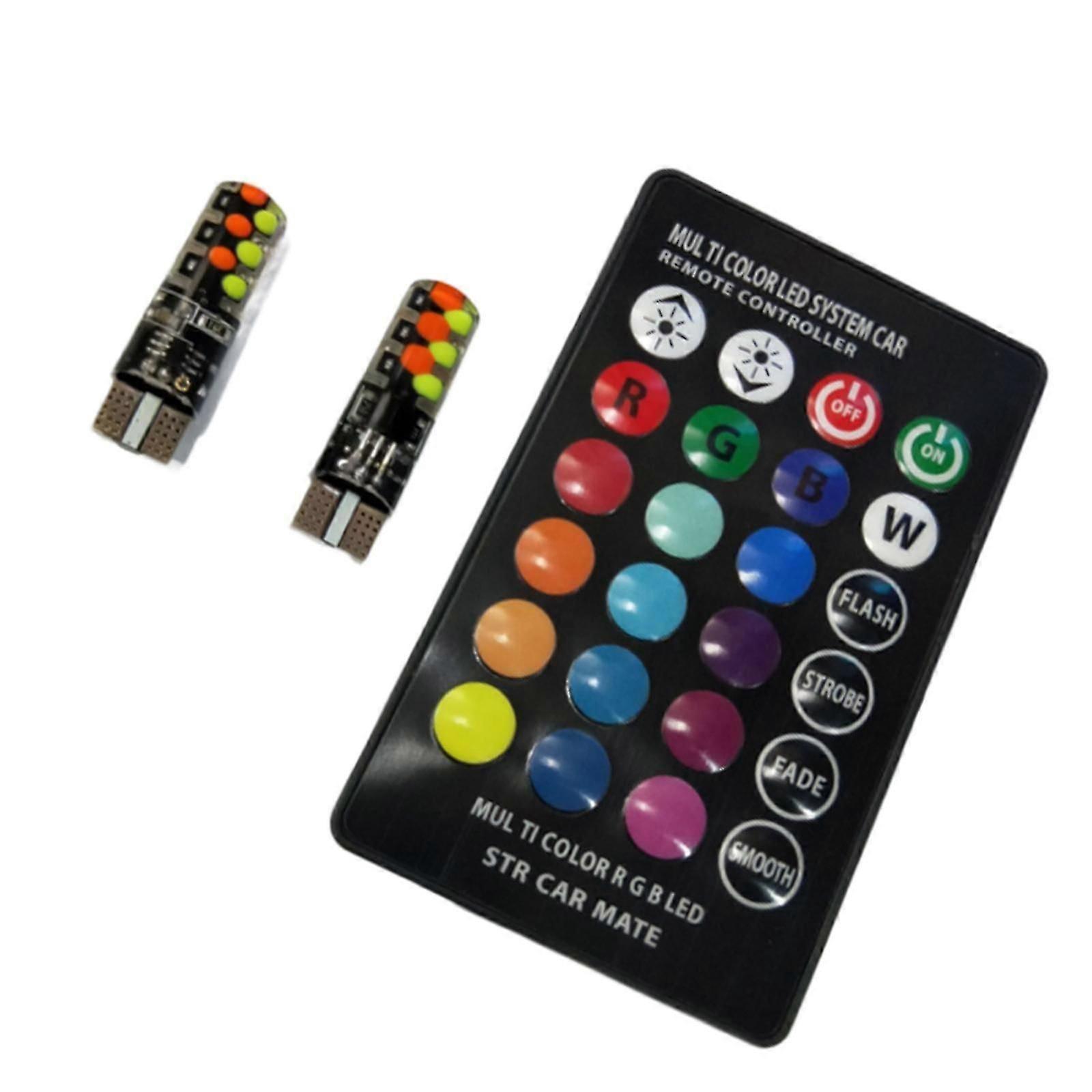 2Pcs Car T10 RGB LED Bulb Width Light for Car Interior Door Light