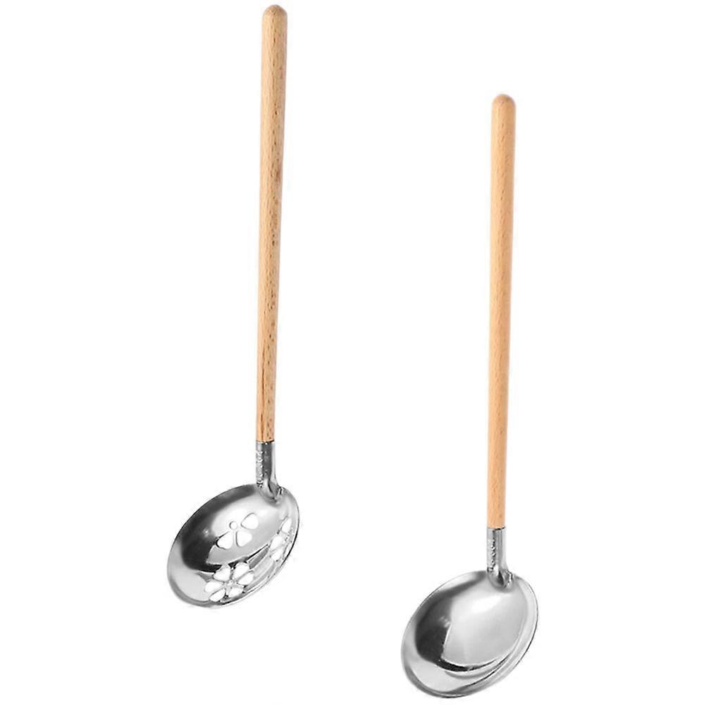 1 Set of Stainless Food Serving Spoons Slotted Soup Scoop Long Handle Serving Spoon