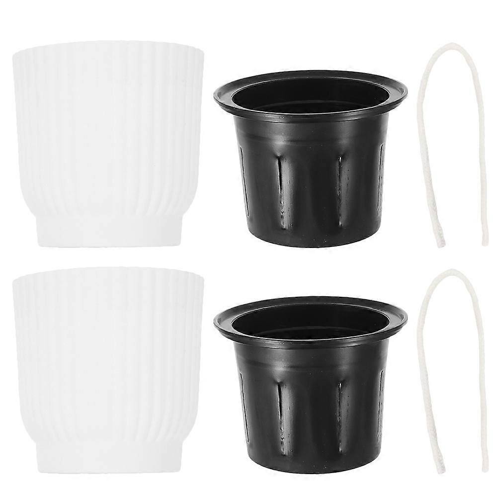 White Self Watering Flower Pots with Conductive Rope for Display Plastic Plant Container 2 Pieces
