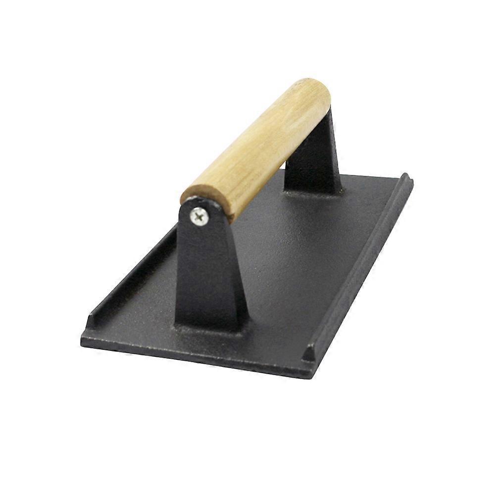 Meat Pressing Cast Iron Plate Practical Barbecue Tool for Home Use 10.8*21cm Black Wood Handle 1PC