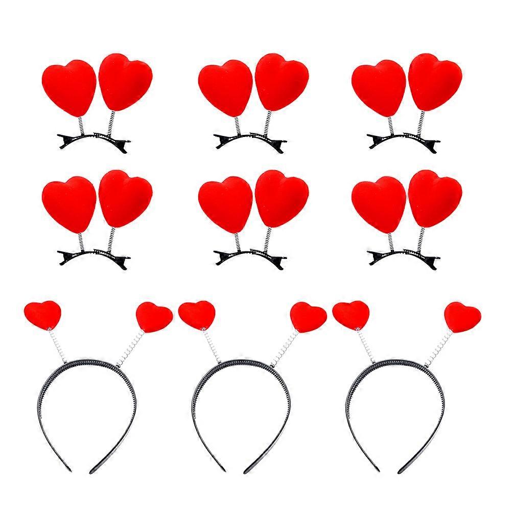 Red Foam Flocking Heart Shaped Headdress for Decoration Use Beautiful and 9 Pieces