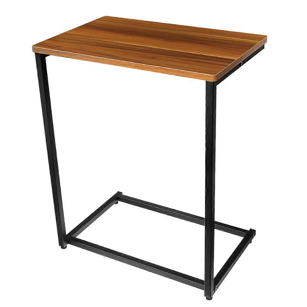 C Shaped End Table for Couch Sofa Side Table with Smooth Surface Design and Metal Construction 66x55x36cm Walnut Color 1Set