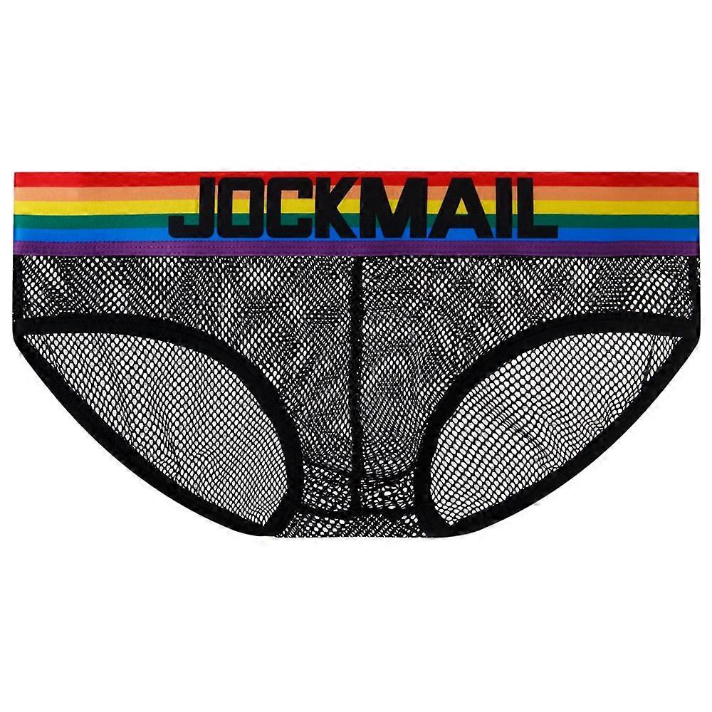 Briefs JOCKMAIL Breathable Sexy Nylon Mesh Fabric Men's Underwear Low Waist Sports Rainbow Coloured Striped Waistband Underpants