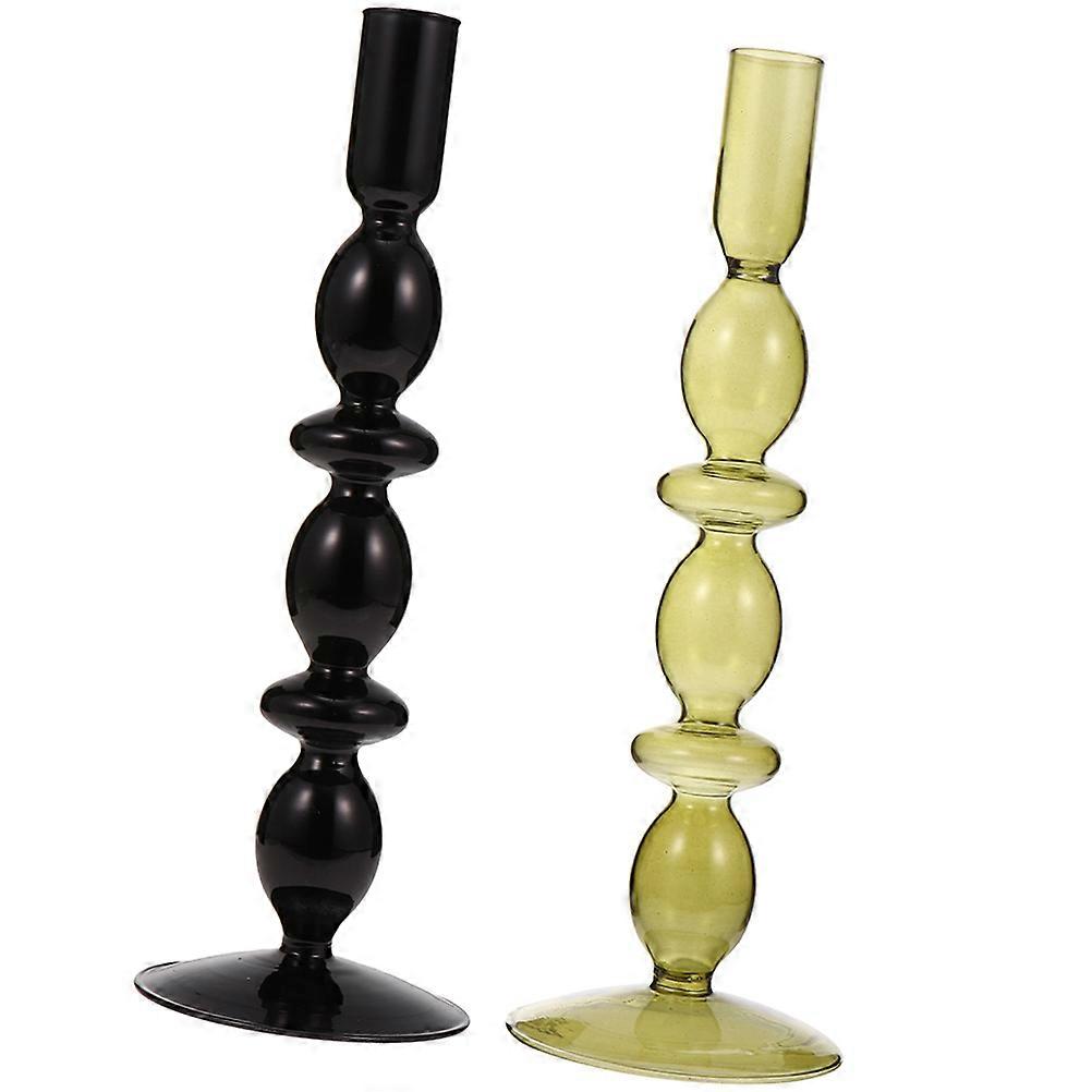 Glass Candlestick Base Candlestick Decoration Modern Design Home Centerpiece 26.5X9X2.5CM Family Gatherings 2Pcs