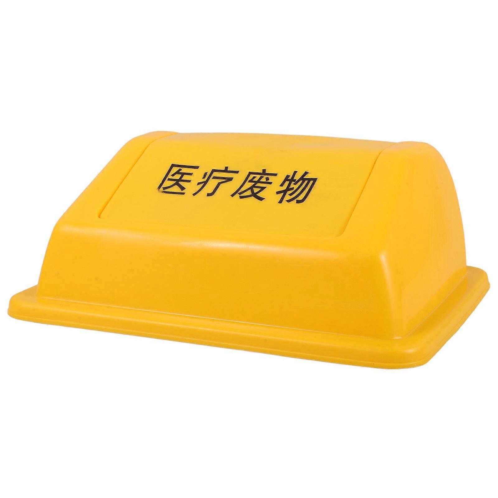 Yellow Plastic Swing Top Trash Can Lid for Outdoor Use with Design Fits Large Cans 10 Gallon